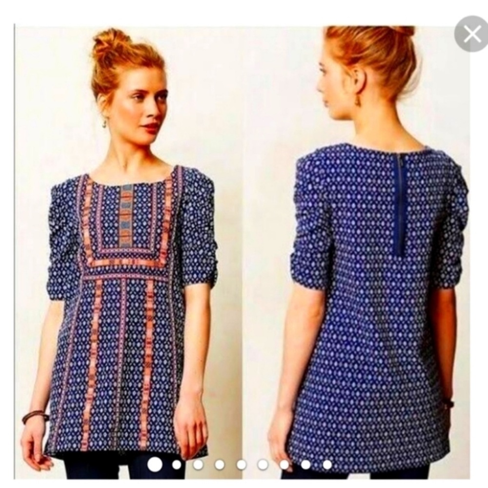 AKEMI & KIN Anthropologie Blue and White Embroidered Tunic/Dress Women’s Small